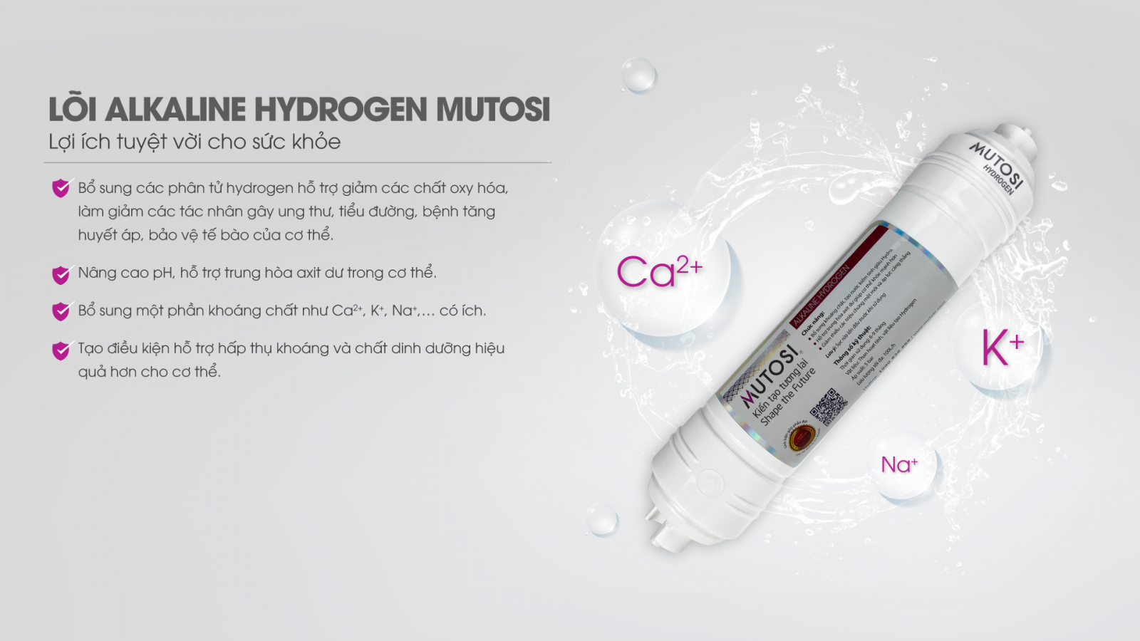 Máy lọc nước Mutosi sử dụng màng lọc hydrogen