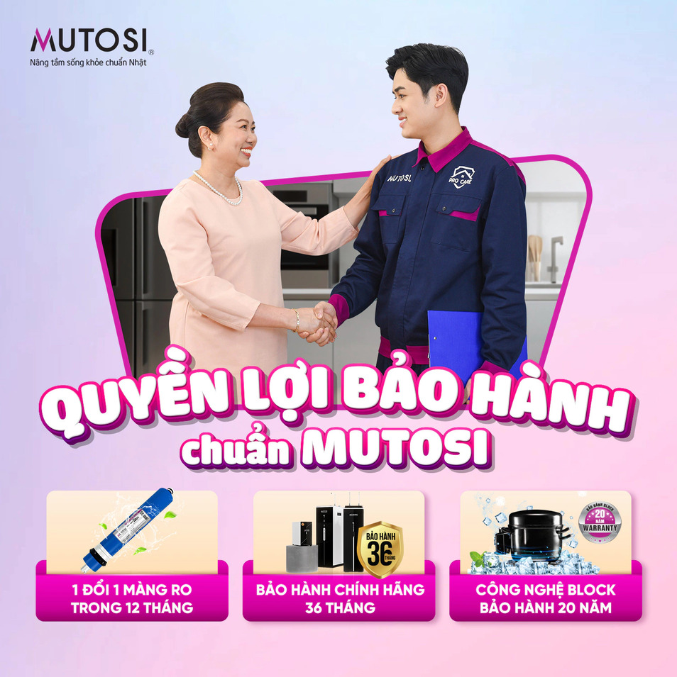 Sự cam kết về chất lượng sản phẩm với thời hạn bảo hành lên đến 3 năm tại Mutosi