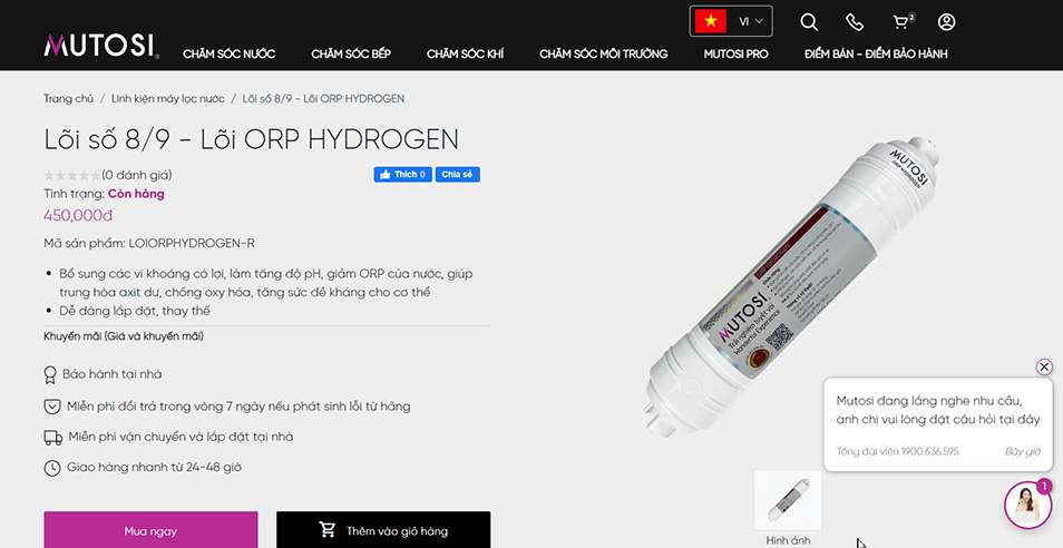 Đặt mua lõi lọc Hydrogen trên website chính thức