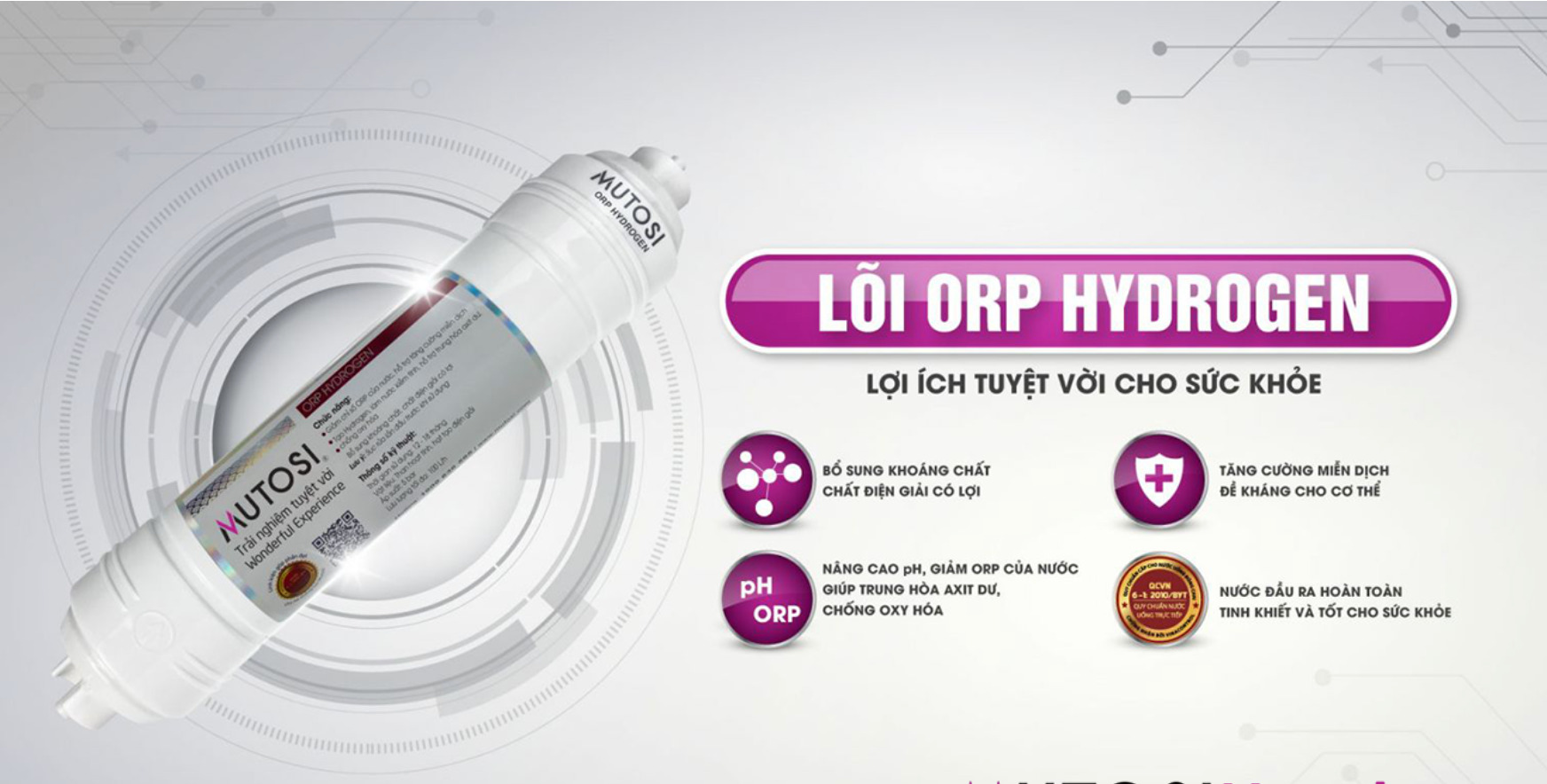 Dòng máy được tích hợp lõi ORP Hydrogen giúp tạo khoáng chất có lợi cho cơ thể