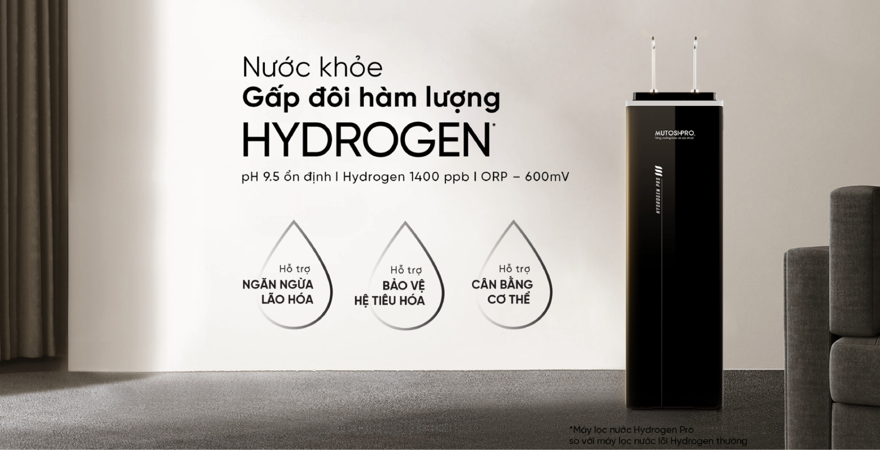 Dòng máy Hydrogen Pro ion kiềm đến từ Mutosi chuyên biệt bảo vệ sức khỏe