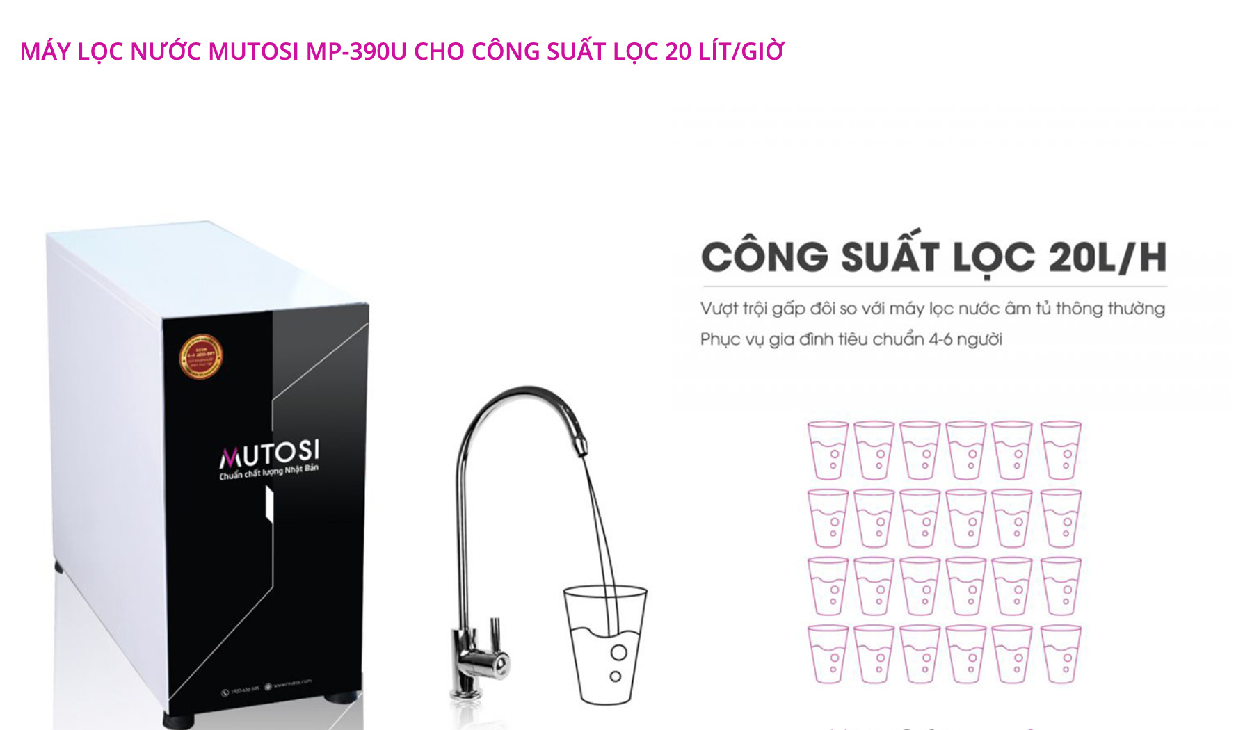 Máy lọc Mutosi 9 lõi MP-390U có công suất lọc lên tới 20L/h