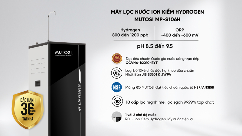 Máy lọc nước Ion Kiềm Hydrogen MP-S106H của Mutosi