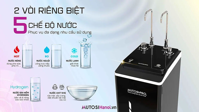 Máy lọc nước Mutosi mang đến nhiều chế độ nước, phù hợp với mọi thành viên trong gia đình