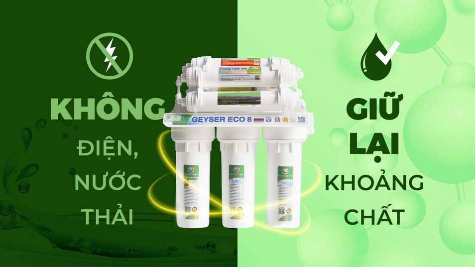 Tích hợp công nghệ diệt khuẩn kép giúp máy lọc nước Nano Geyser Eco 8 tăng cường hiệu quả làm sạch, diệt khuẩn, mang đến nguồn nước an toàn có thể uống trực tiếp