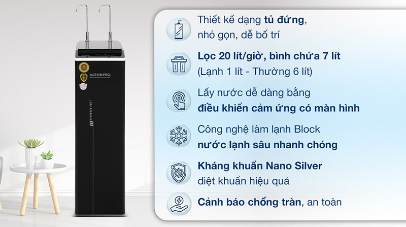 Máy lọc nước nóng - lạnh - nguội RO với 8 lõi lọc mạnh mẽ