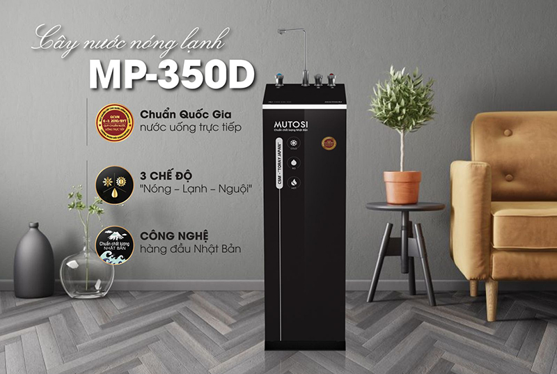 MP-350D là mẫu máy lọc nước cao cấp nhất của Mutosi, cung cấp cả 3 tùy chọn nước nóng, lạnh, nguội