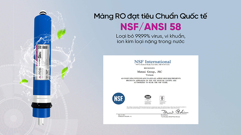 MP-F081-H3 sử dụng màng lọc RO đạt chuẩn NSF/ANSI-58 cho hiệu quả lọc sạch vượt trội 99.99%