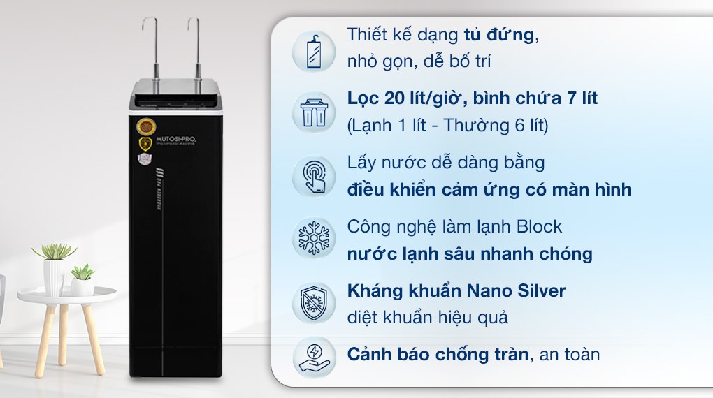 Thiết kế sang trọng, nổi bật của máy lọc Mutosi MP-F081-HC4H3 mang đến sự nổi bật cho không gian phòng khách, văn phòng công ty