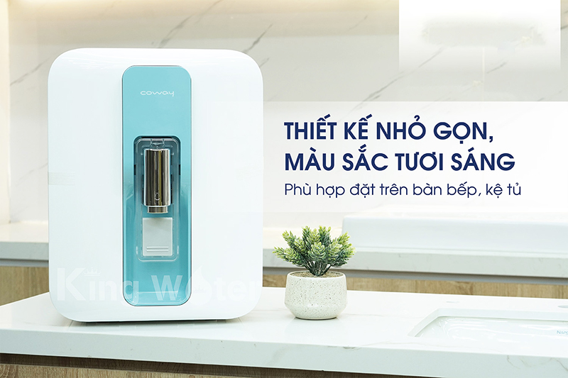 Sự kết hợp hài hòa giữa 2 gam màu trắng xanh mang đến nét đẹp trang nhã cho thiết kế máy lọc tủ gầm Coway P-300L