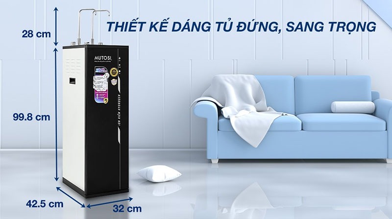 Thiết kế dạng tủ đứng với kích thước nhỏ gọn chỉ 32cm với hai màu đen và ghi xám