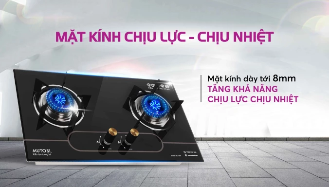 Mặt bếp làm bằng kính chịu lực, chịu nhiệt